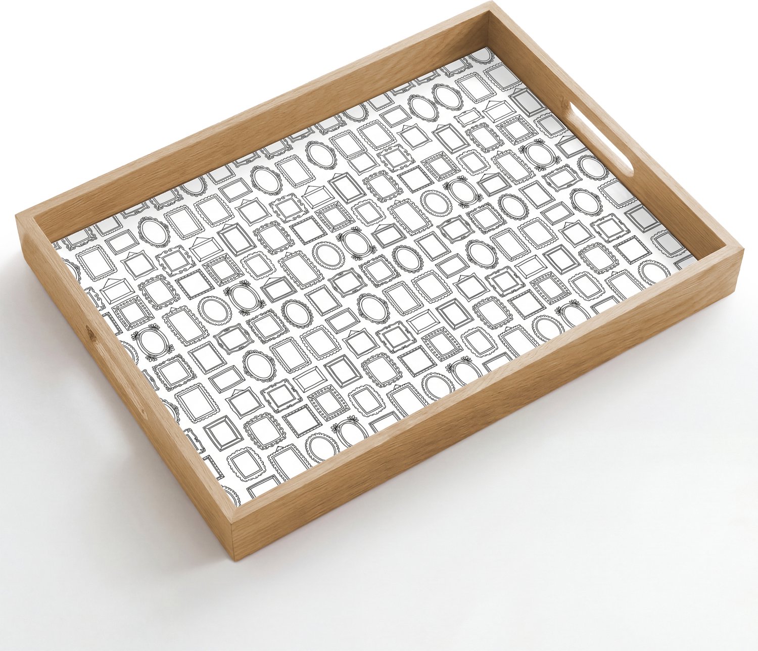 Dienblad hout 50x35 cm - Schootdienblad - Lijsten - Patroon - Decoratie - Schets - Zwart-wit - Borrelplank rechthoek - Plateau dienbladen