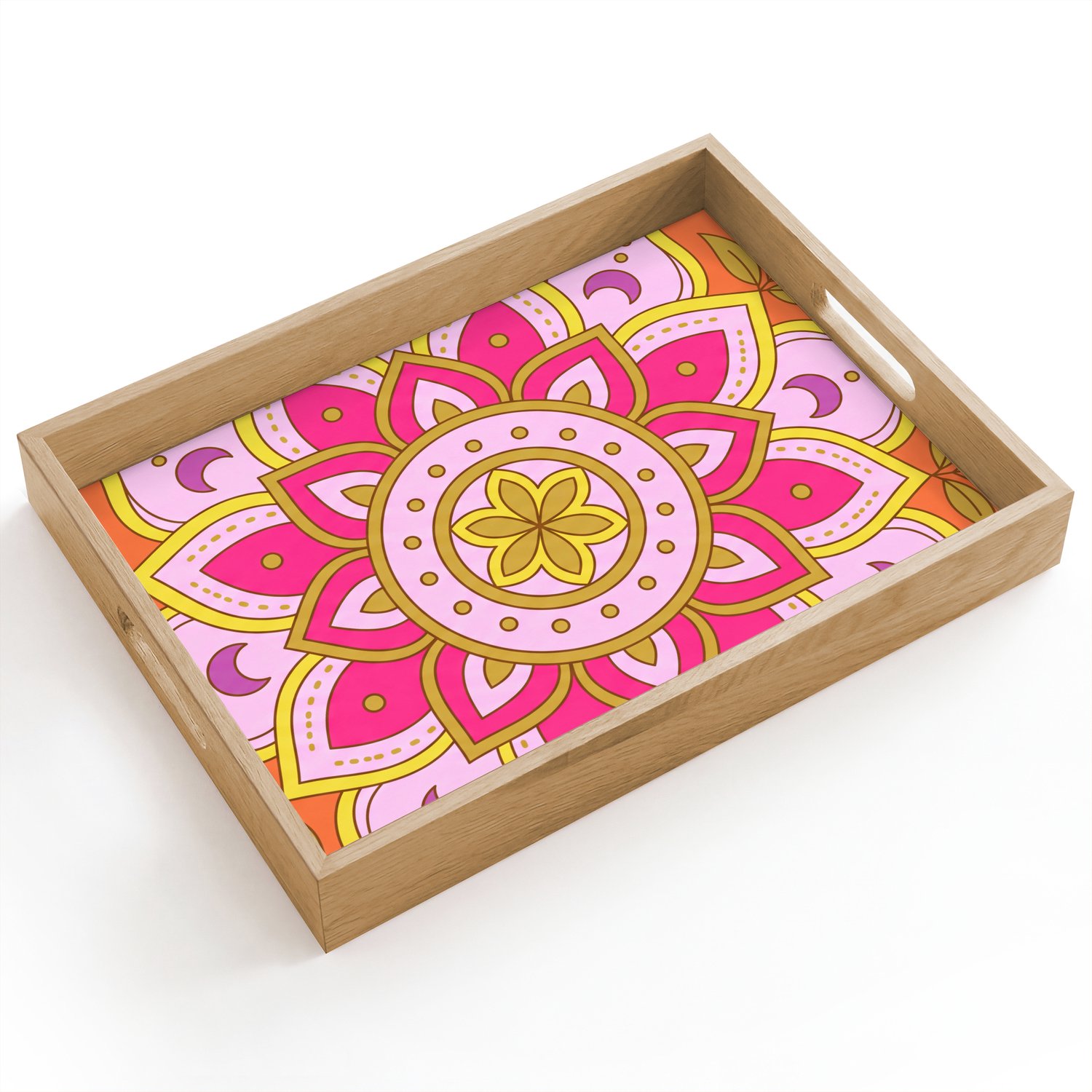 Dienblad hout 40x30 cm - Schootdienblad - Patroon - Bloemmotief - Decoratie - Abstract - Roze - Borrelplank rechthoek - Plateau dienbladen