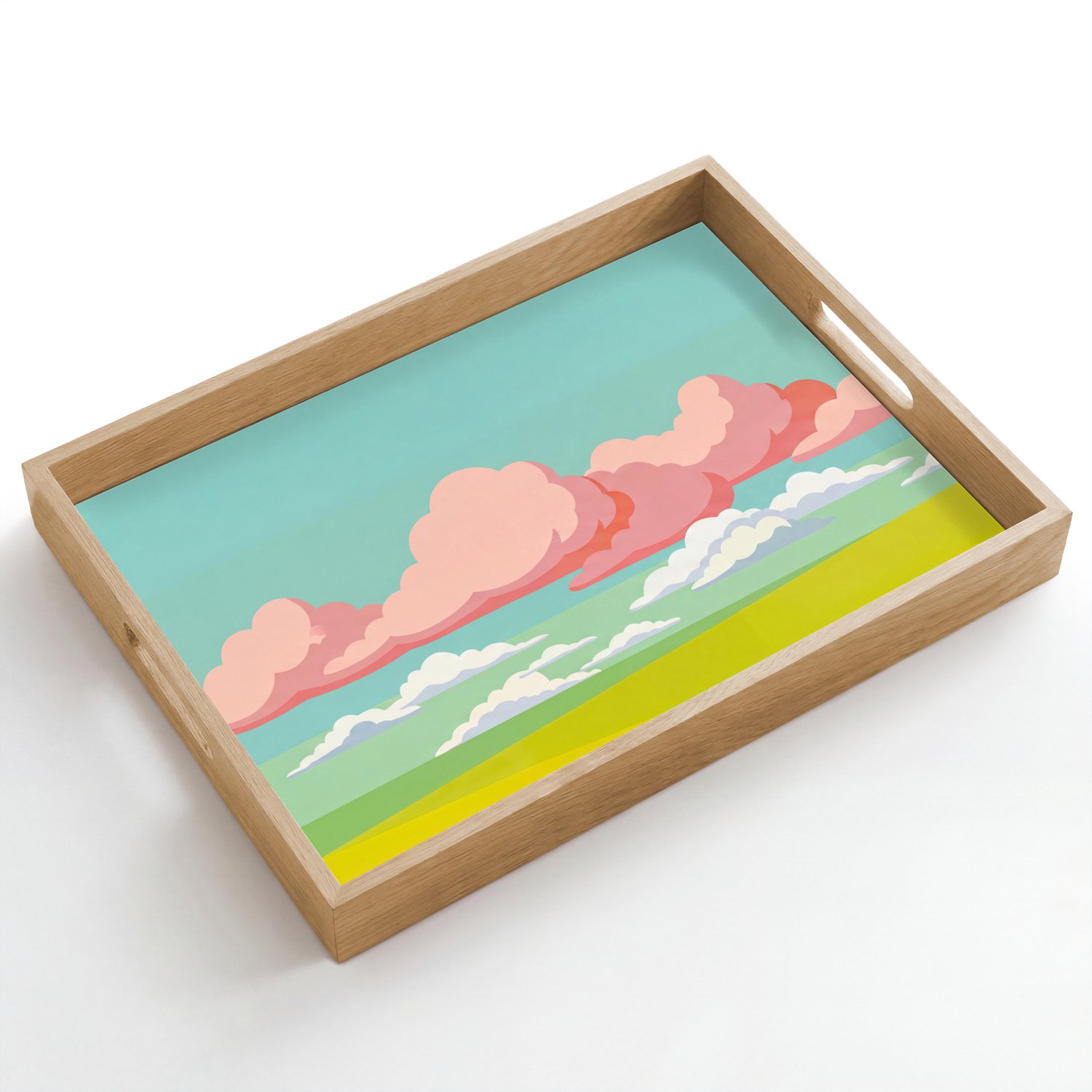 Dienblad hout 50x35 cm - Schootdienblad - Wolken - Roze - Natuur - Modern - Pastel - Borrelplank rechthoek - Plateau dienbladen