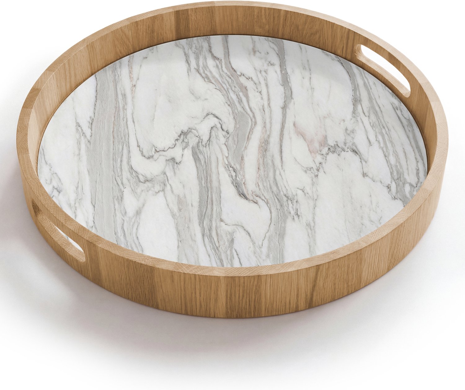Dienblad rond 40x40 cm - Schootdienblad hout - Marmer - Wit - Grijs - Structuur - Modern - Borrelplank rechthoek - Plateau houten dienbladen