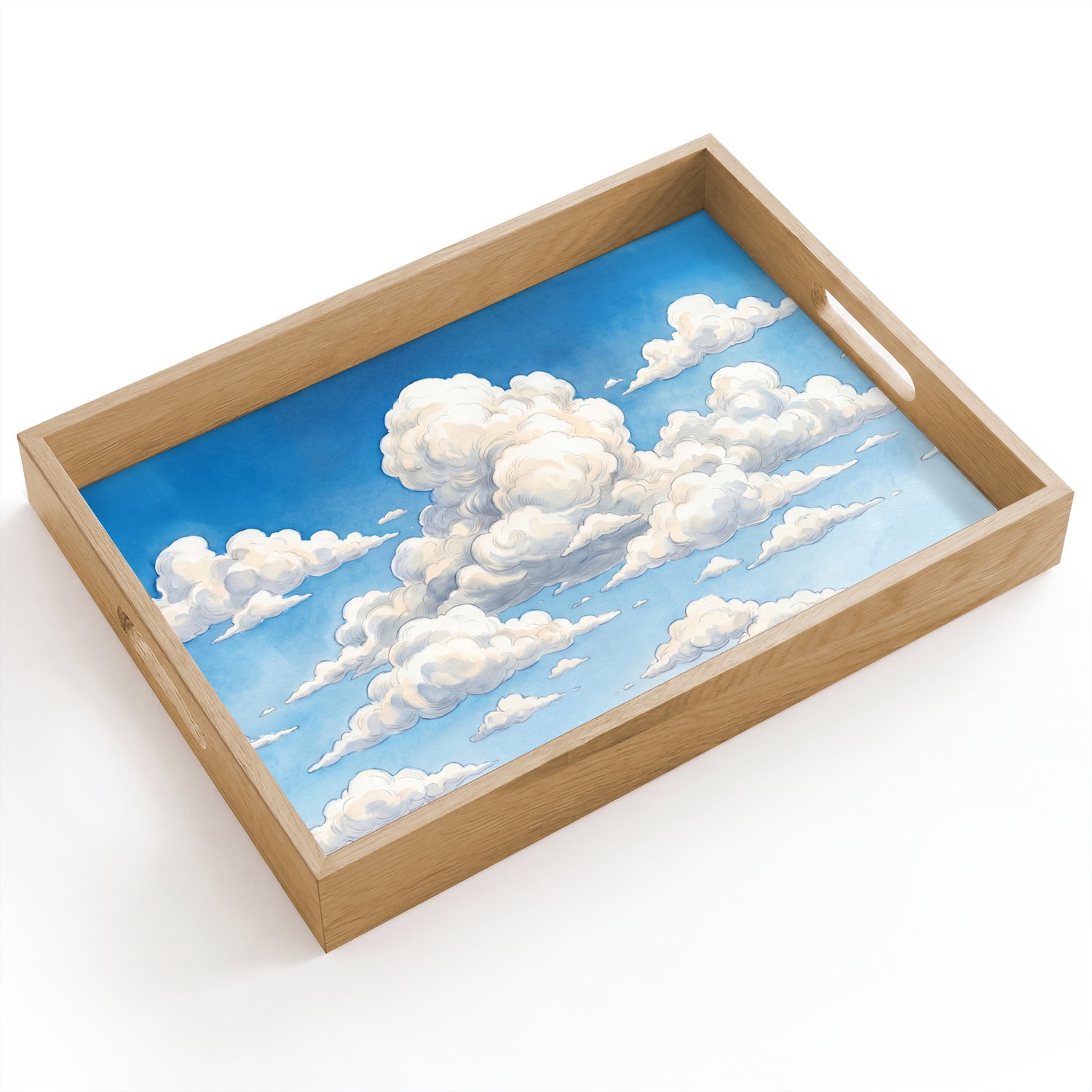 Dienblad hout 40x30 cm - Schootdienblad - Wolken - Blauwe lucht - Natuur - Modern - Wit - Borrelplank rechthoek - Plateau dienbladen