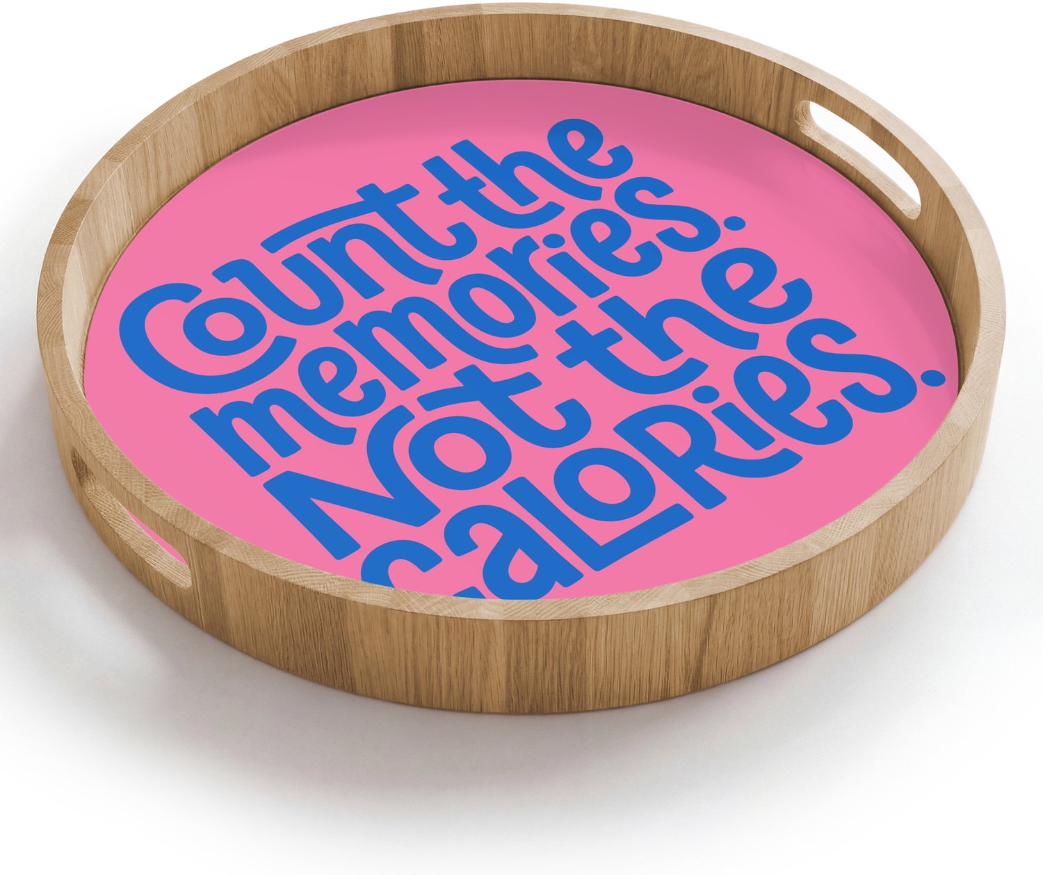 Dienblad rond 40x40 cm - Schootdienblad hout - Memories - Roze - Blauw - Quote - Borrelplank rechthoek - Plateau houten dienbladen