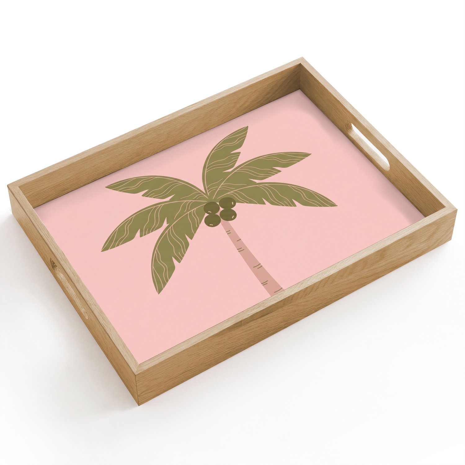 Dienblad hout 40x30 cm - Schootdienblad - Boom - Palm - Natuur - Illustratie - Roze - Borrelplank rechthoek - Plateau dienbladen
