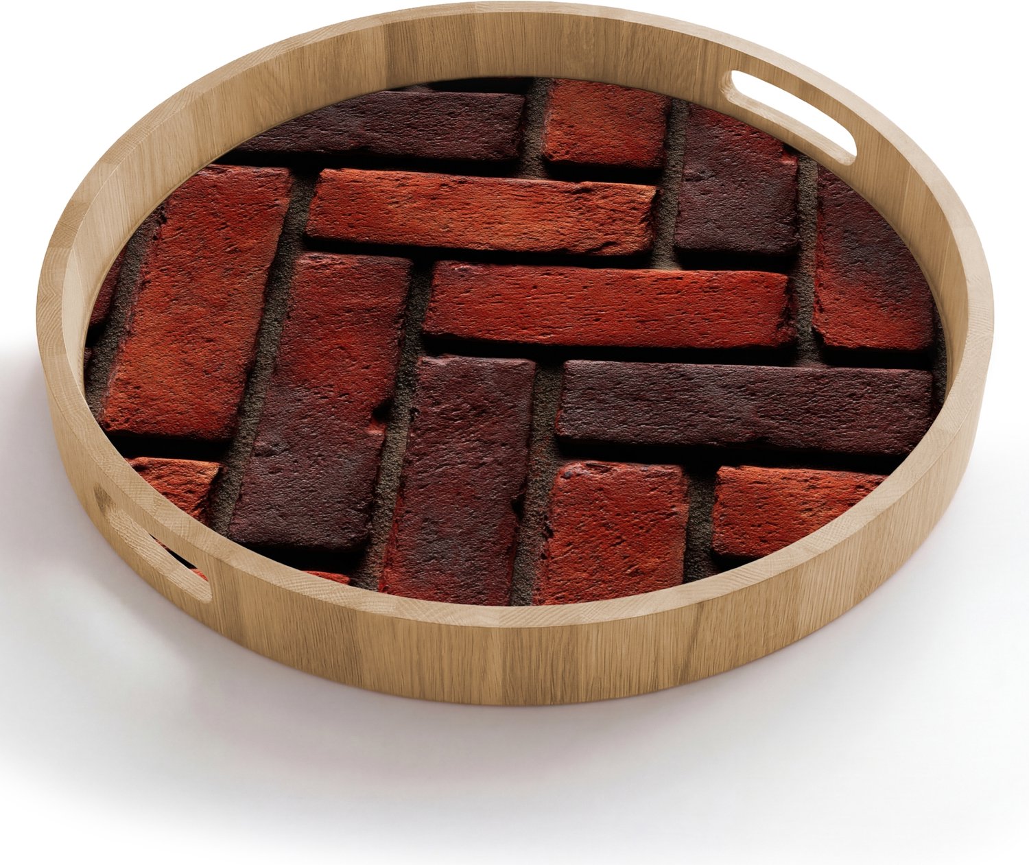Dienblad rond 50x50 cm - Schootdienblad hout - Bakstenen - Visgraat - Structuur - Roodbruin - Borrelplank rechthoek - Plateau houten dienbladen