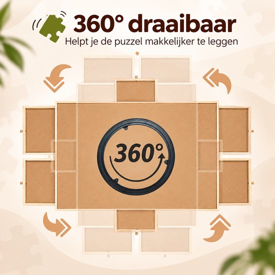 Houten puzzelbord met 6 lades en een 360° draaibare ring voor makkelijker puzzelen.