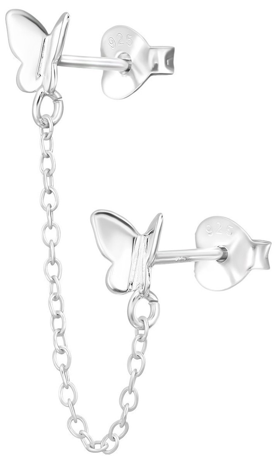 Joy|S - Zilveren vlinder oorbellen - 2 vlinders - ketting 3 cm lengte - vlinder ear jacket - 1 stuk - sterling zilver 925 - dames oorbel met vlinder en vlindersluitingen