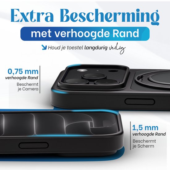 Reovo Hoesje geschikt voor iPhone 17 Pro / 18 Pro MagSafe - 360° Draaibare Stand - Valbescherming 2m - Zwart - Anti-Slip Grip - Camera Bescherming