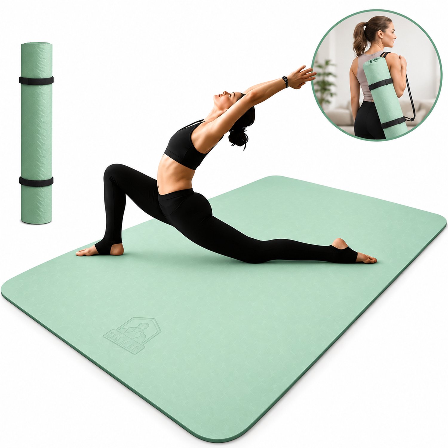Veya Pilates Mat Extra Groot - 183 × 116cm (L x B) - Yogamat - Fitness - Yogamatten - Groen - 6mm dik - Dubbelzijdig anti-slip