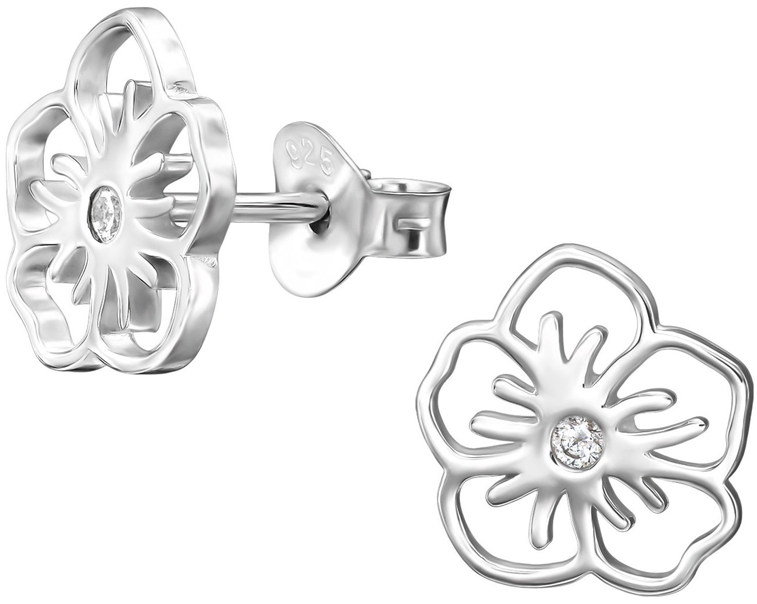 Joy|S - Zilveren bloem oorbellen - 9.6 x 9.3 mm - sterling zilver 925 - filigraan bloemen - tropische bloem - dames oorknoppen