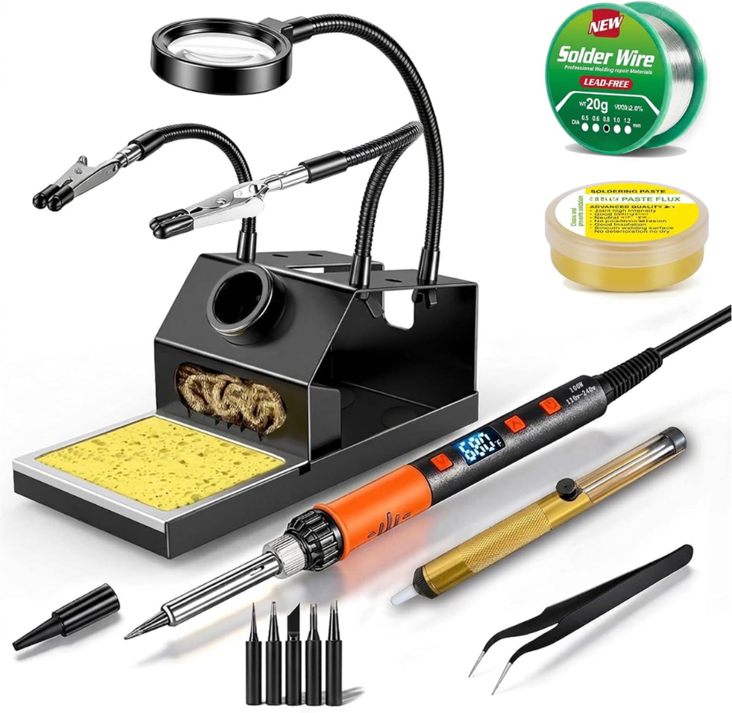 DYVNS® Soldeerbout set - Instelbare temperatuur - Houtbrander rework station - LCD Display - 5 Soldeerpunten - 180-500 °C