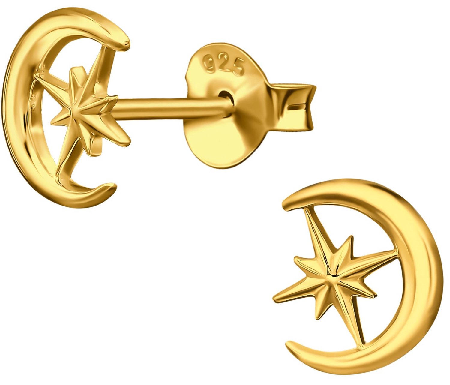 Joy|S - Zilveren maan oorbellen - maan met ster - 6.3 x 7.1 mm - gold plated - sterling zilver 925 - dames oorknopjes