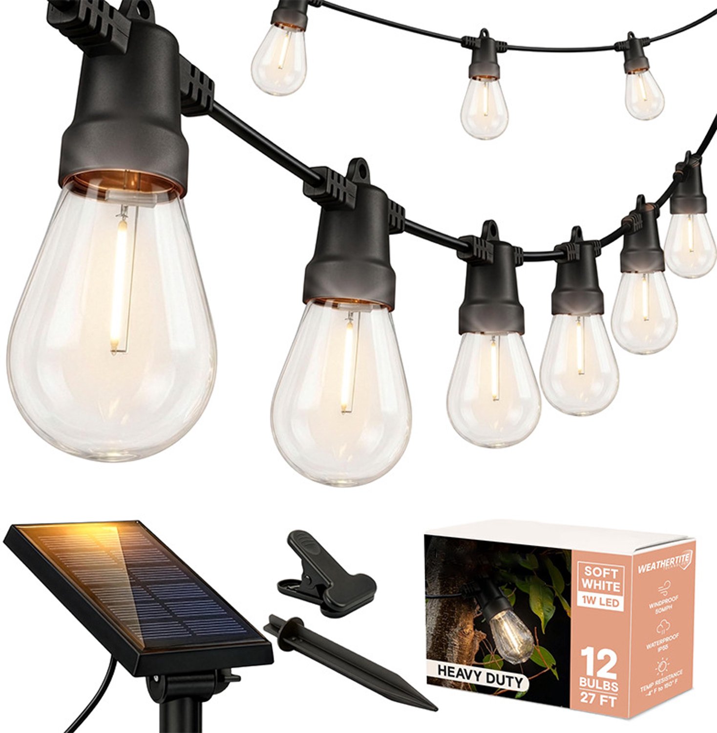 Lichtsnoer - Kerstverlichting - 8.2m - 12 Globe LED - Lichtslinger voor Buiten -Kerstverlichting Buiten - Lichtsnoer Buiten - Koppelbaar - Tuinverlichting - solar lichtsnoer buiten - Warm Wit