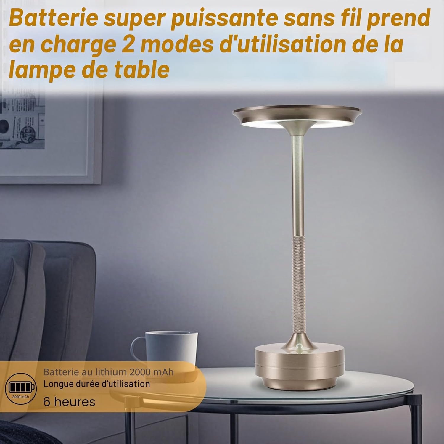 YAGXIG Draadloze LED Bureaulamp - Nachtlampje - Bureaulamp voor de slaapkamer - Oplaadbaar - Dimbaar - 5000mAh - Nachtlampje - Bureaulamp - Bureaulamp voor woonkamer en slaapkamer - 3 kleuren - Zilver