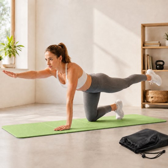 Yogamat antislip - 6 mm - opvouwbaar - met tas - groen van Yogamat — afbeelding 4