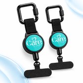 Care by 2 Stuks Anti-Diefstal Telefoonkoord - Universeel Uittrekbare Kabel met Karabijnhaak - Telefoon Ketting - GSM Koord - Zwart