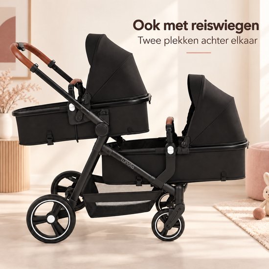 Lunola Noah Duo Kinderwagen - Dubbele Buggy voor Tweeling of Baby en Peuter - Afneembaar Zitje - Compact en Opvouwbaar - Zwart — cadeau in Cadeau-ideeën - foto 4