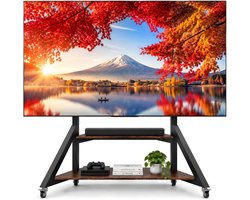 unho Mobiel TV Staander met Wielen Planken - voor 65 tot 100 inch Groot LCD/LED Gebogen Scherm - tot 220lbs - In Hoogte Verstelbare TV Staanders - VESA 800x600mm - Rolling TV Stand - voor Slaapkamer Kantoor