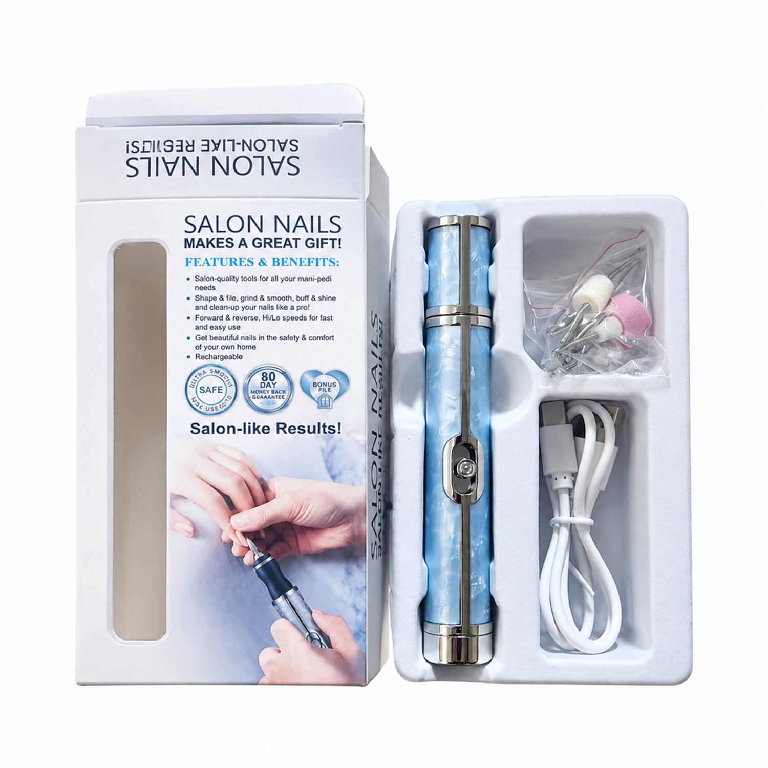 Elektrische nageltrimmer - 5 slijpkoppen - voor nagelverzorging thuis - basisuitvoering in sterrenhemelblauw