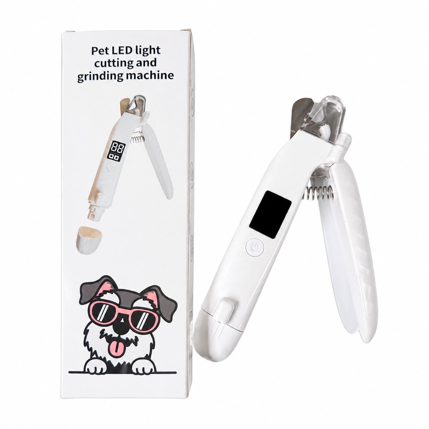 elektrische nagelknipper - 2-in-1 met LED-verlichting - voor katten en honden - wit in kleurendoos