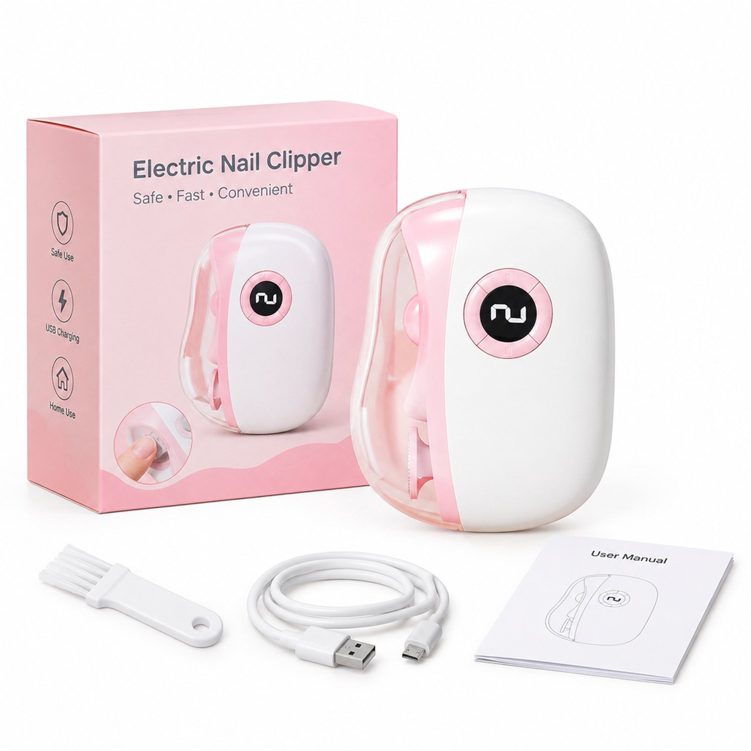 Elektrische nagelknipper - USB-oplaadbaar - voor dagelijks thuisgebruik - roze met Engelstalige verpakking
