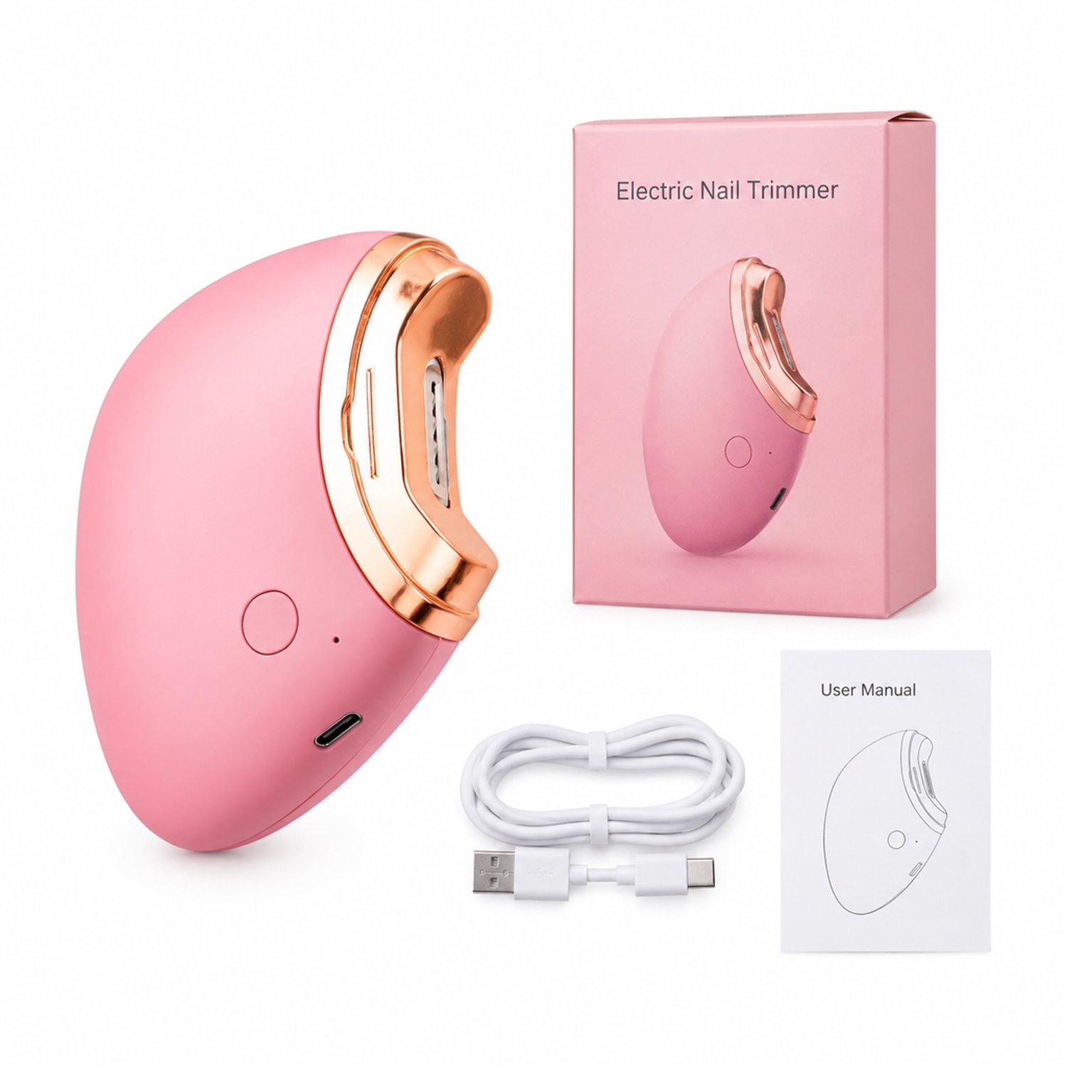 Elektrische nagelknipper - voor dagelijks thuisgebruik - spatwerend ontwerp - roze - met kleurendoos