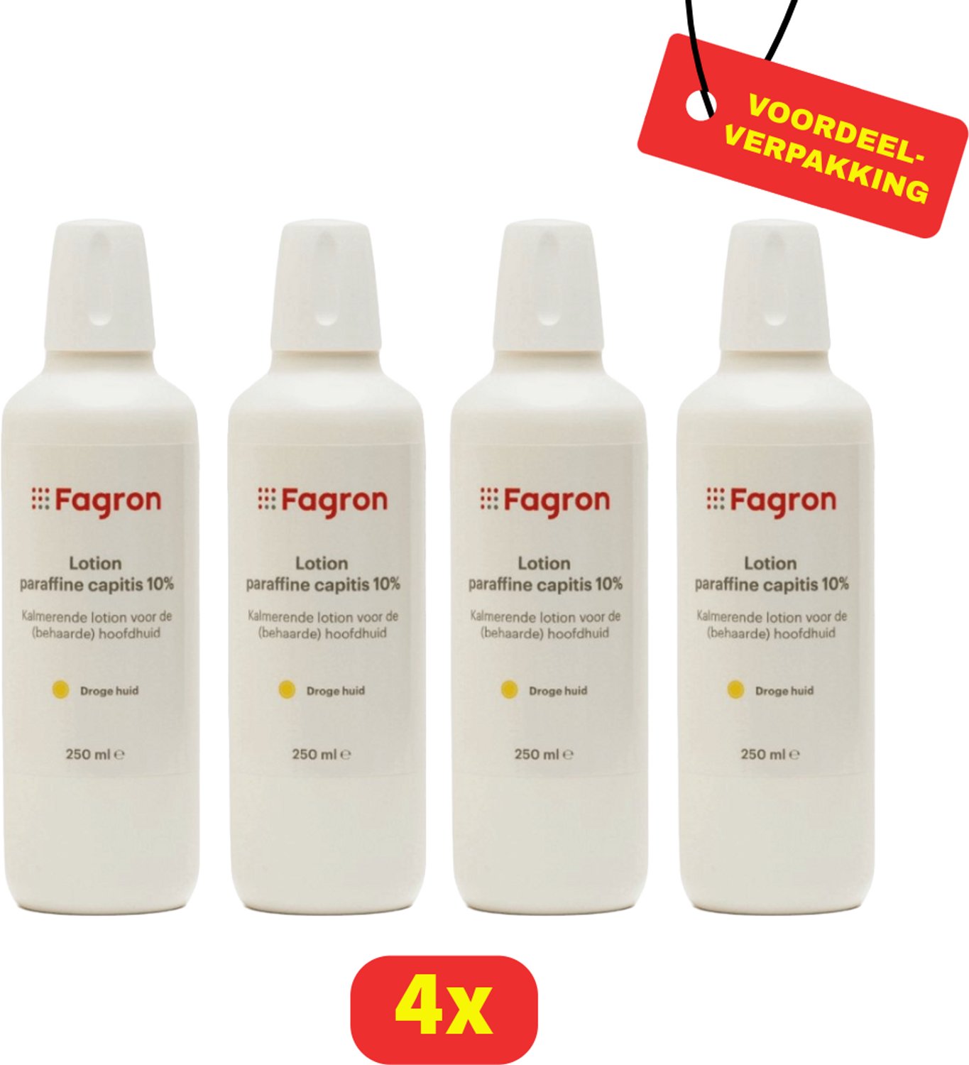 Fagron Lotion paraffine Capitis 10% - Hoofdlotion - Voor Schilferige en Geprikkelde Hoofdhuid - 4 x 250ml - Voordeelverpakking