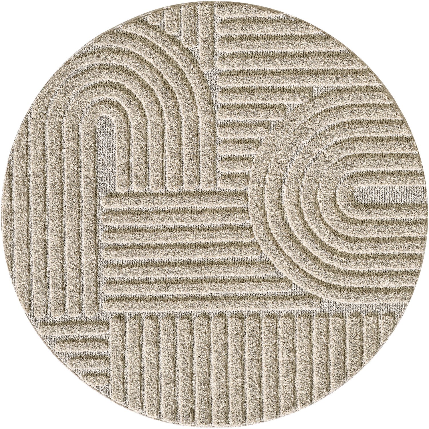 Moonay Kiyaro Lino Vloerkleed Beige 200 x 290 cm - Japandi Scandinavisch - Geometrisch 3D Reliëf - Hoog- en Laagpolig