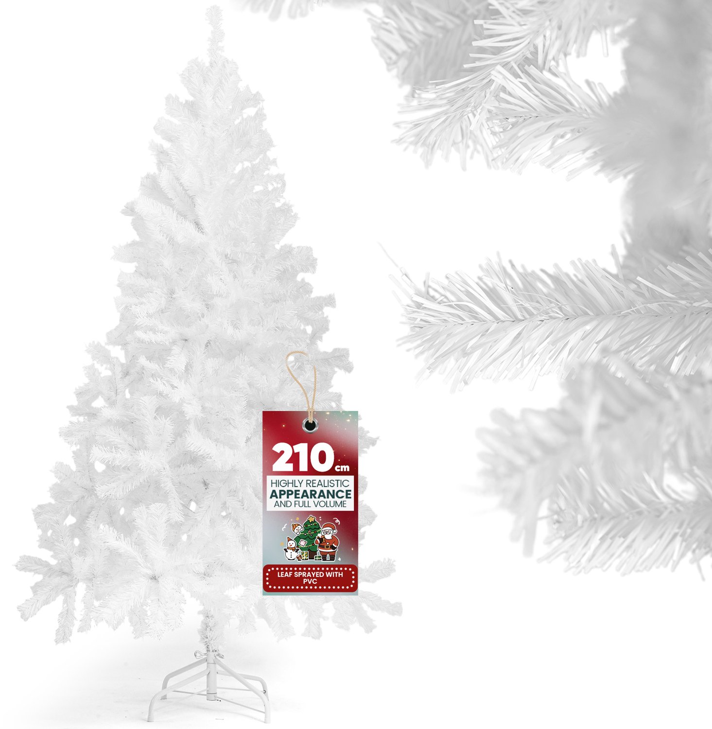 Soontrans - Kunstkerstboom 210 cm - 850T PVC - Diameter metalen voet 45 cm - Maximale diameter Kerstboom 120 cm - Takken Buigbaar - Geschikt voor Kerstversiering - Wit