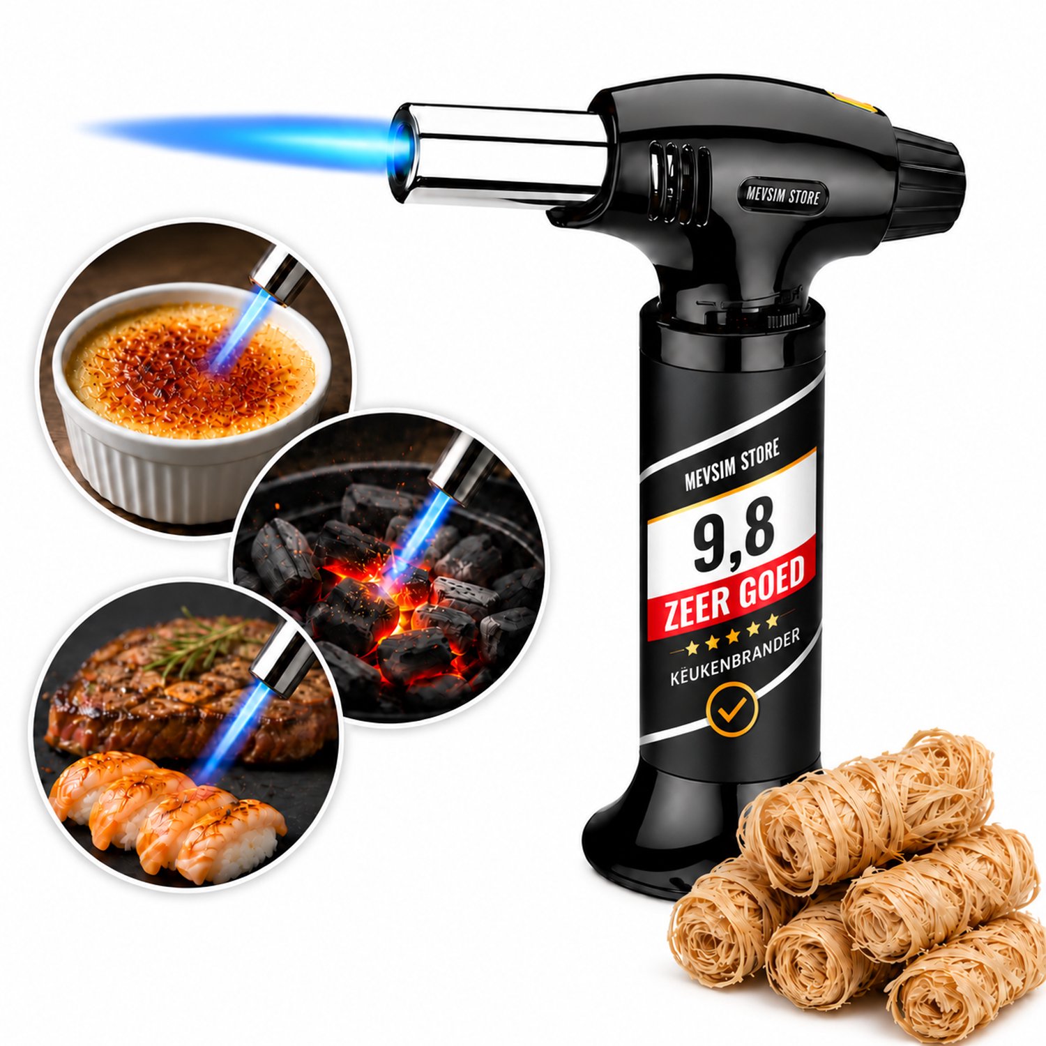 Creme Brulee Brander XL – Gasbrander - Keukenbrander - Campingbrander - Inclusief 5 Aanmaakwokkels Cadeau