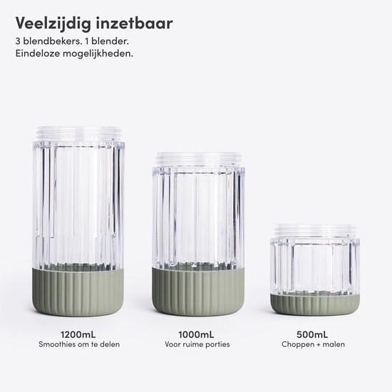 BEAST Mega 1200 Plus Compacte Hoogvermogen Blender Smoothie To Go - 1200W - 3 XL Tritan Bekers - Mixt Moeiteloos IJs & Bevroren Fruit - Salie van BEAST — afbeelding 3