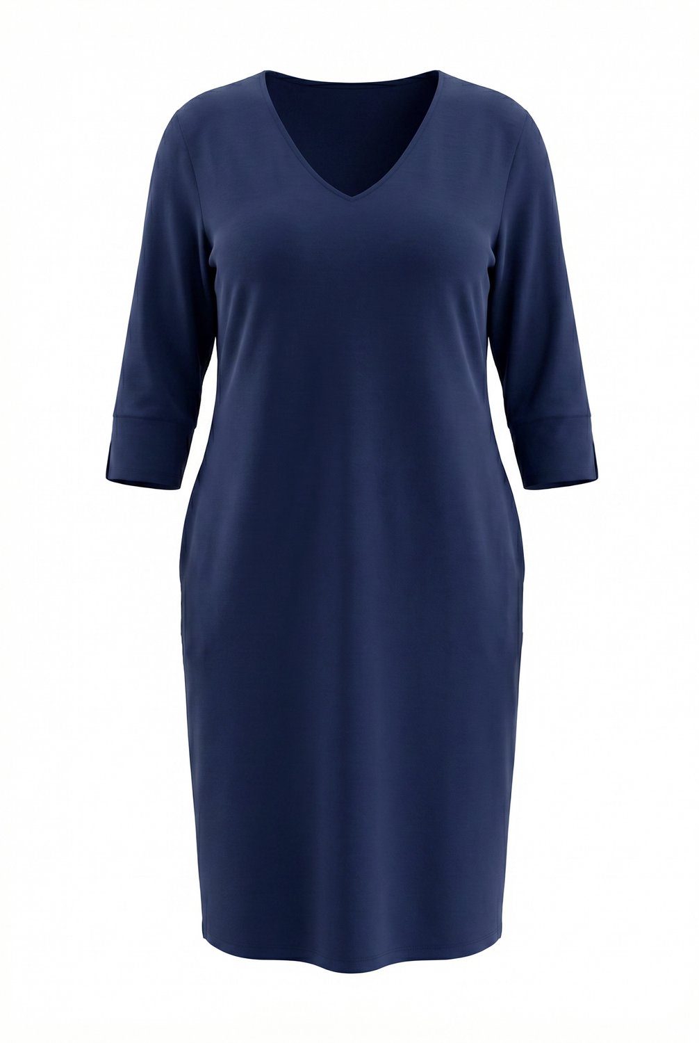 Ulla Popken - Dames - Sweatjurk V-hals 3/4-mouw modalmix - Marine - Maat 46+