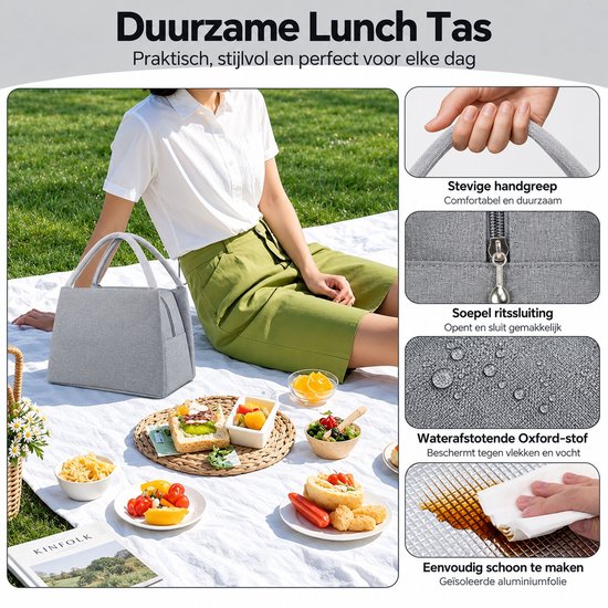 Kaiyaya - Koeltas groot 1 stuk - Houdt eten en drinken koel - 4-laags isolatie & waterdicht - Lunchtas met schouderband - Grijs, 25x30x23cm van kaiyaya — afbeelding 5