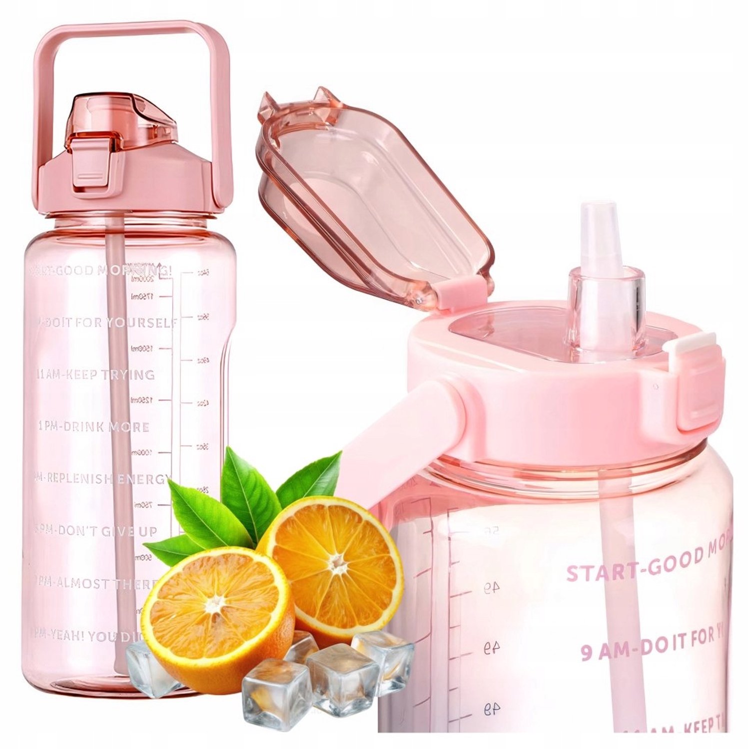 Alogy MotivHydro Bidon 2L met Motivatie Markeringen en Rietje - Roze
