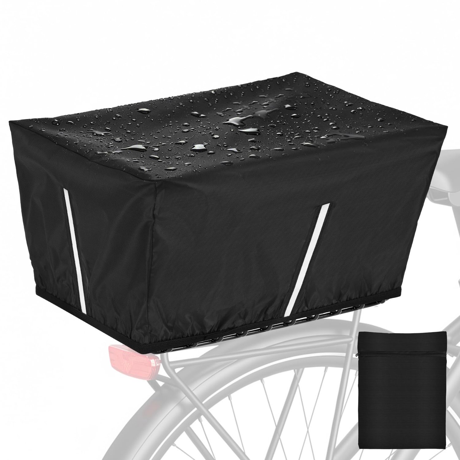 Famanu - Regenbescherming fietsmand - Bescherming tegen regen en vuil - Waterdicht polyester met reflecterende strepen - Zwart 1 stuk