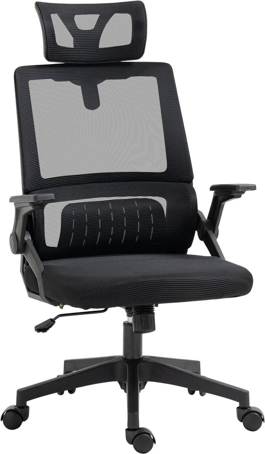 Vinona Bureaustoel - Met verstelbare hoofdsteun en lendensteun - In hoogte verstelbaar - Met kantelfunctie en mesh-bekleding - 60 x 61 x 104,5-121,5 cm - Zwart