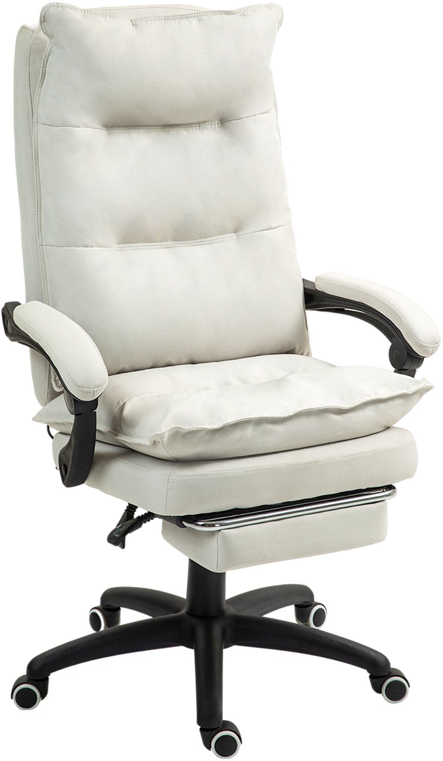 Vinona Massagebureaustoel - 6-punts vibratiemassage - Met voetensteun - In hoogte verstelbaar - Polyester - 70 x 62 x 120-130 cm - Crèmewit