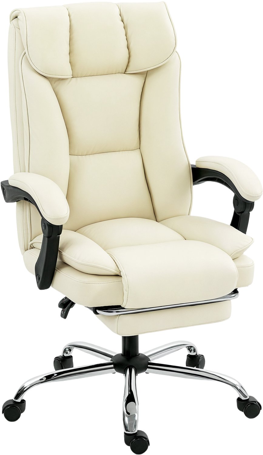Homona Bureaustoel - Met voetensteun, kantelbare rugleuning en verstelbare hoogte - Kunstleer - 66 x 72 x 113-121 cm - Beige/Zwart