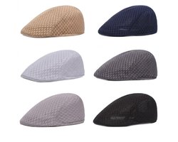 Witte beige zwarte pet heren set van 6 flat caps ademend mesh patroon casual mutsen met klep retro stijl