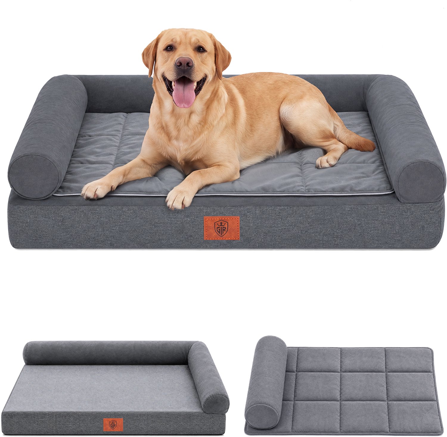 GTPLAYER - Hondenbed 90x66x16 cm - Eierschaal Schuim Waterdicht Wasbaar - Grijs