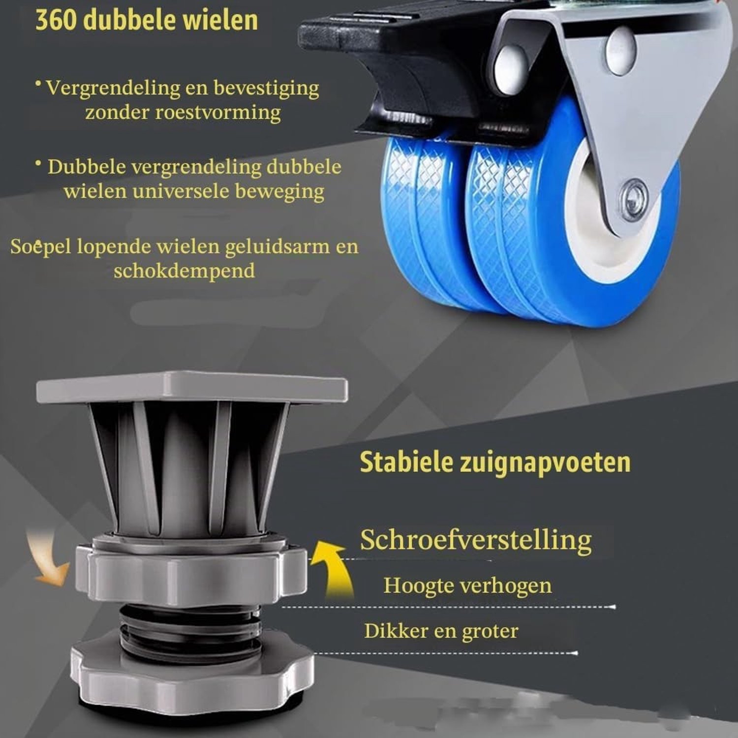 Verstelbare Basis met Wielen voor Wasmachine, Koelkast en Droger - Draagvermogen 200 kg, Verhoogt 9.5 cm, Breedte Instelbaar van 47 tot 68 cm