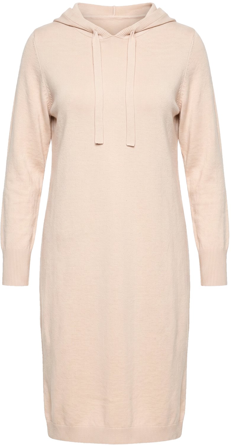 Ulla Popken - Dames - Gebreide midi-jurk capuchon lange mouwen - Beige gemêleerd - Maat 50+