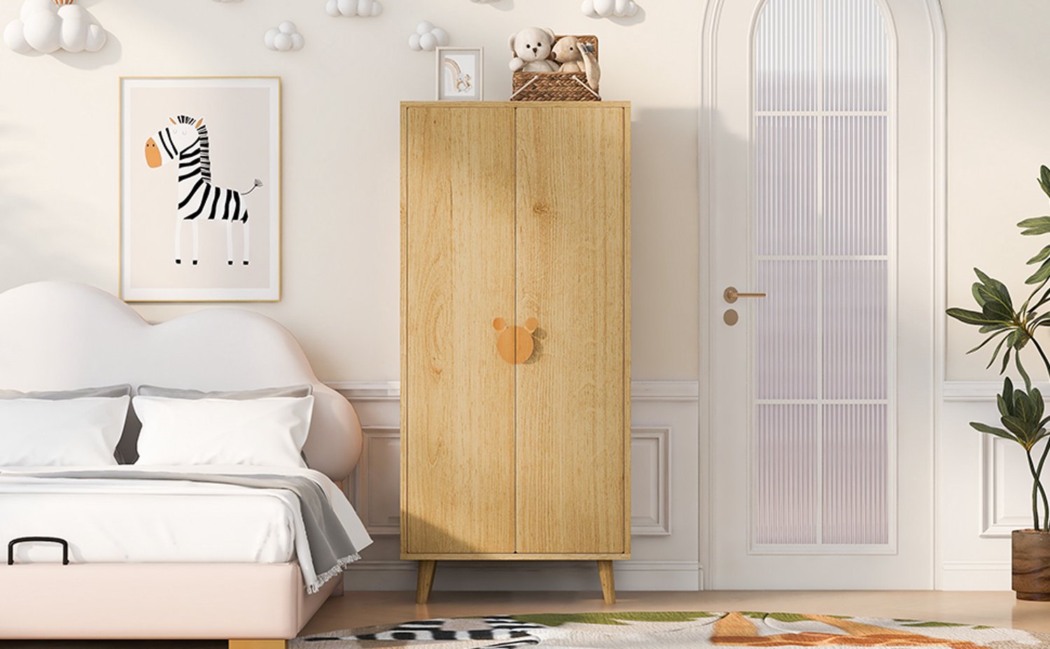 MODENUIT Kledingkast - Dubbele Deuren Met Hangruimte - Slaapkamer - MDF En Hout - 70x55x170 Cm - Houtkleur