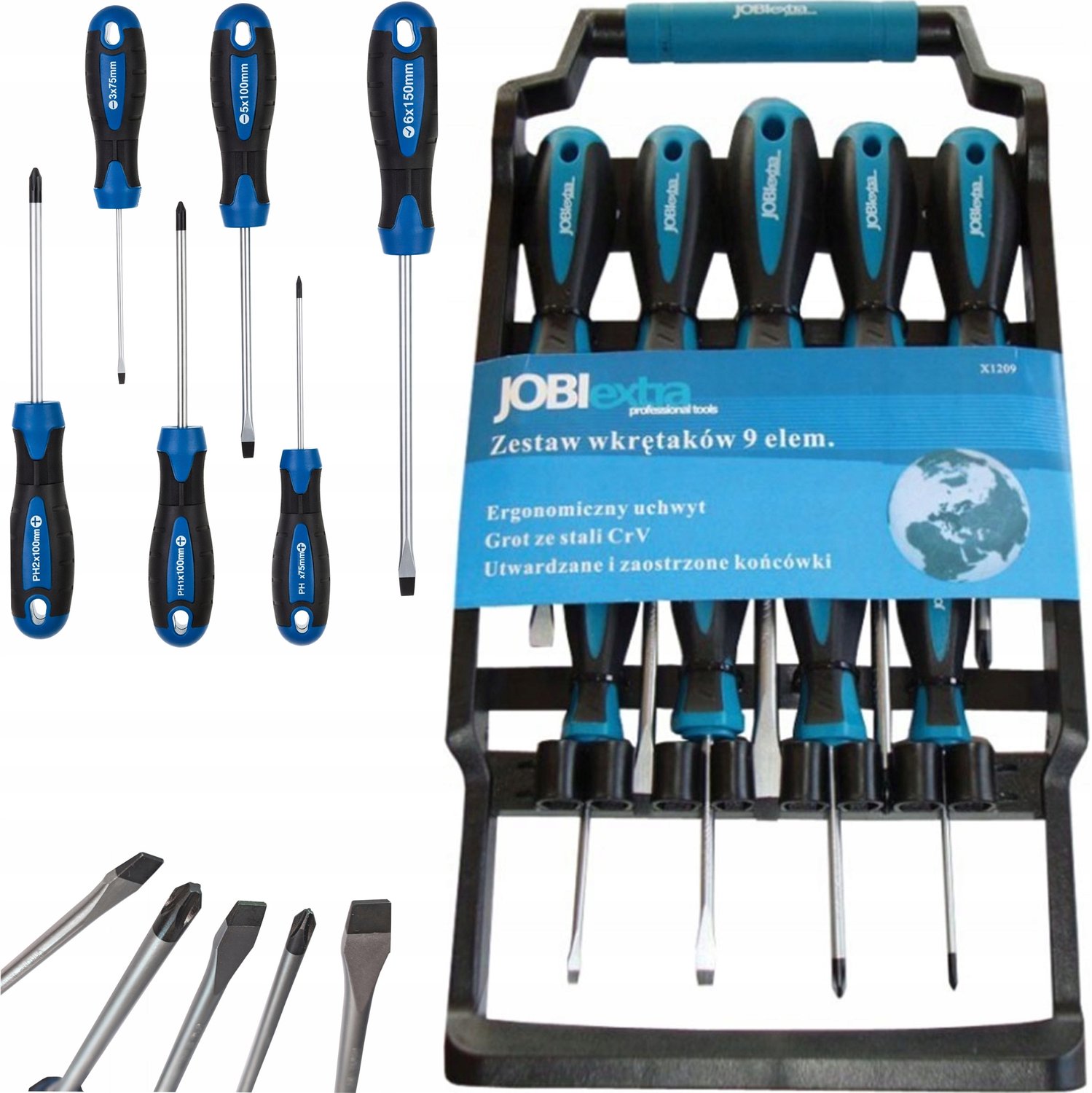 Jobi X1209 Schroevendraaierset 9-delig met Muurhouder