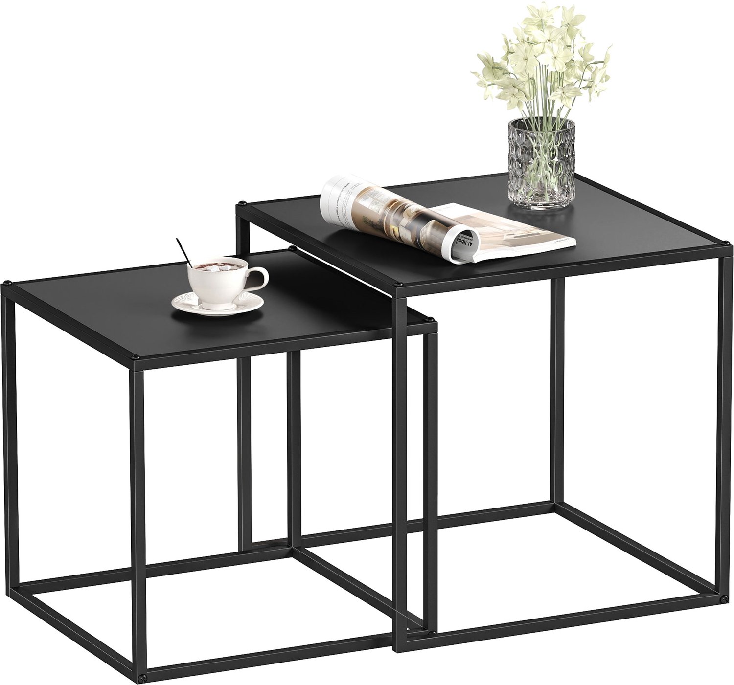 HOMCOM Salontafelset - Staal - 40x40x40cm - Zwart
