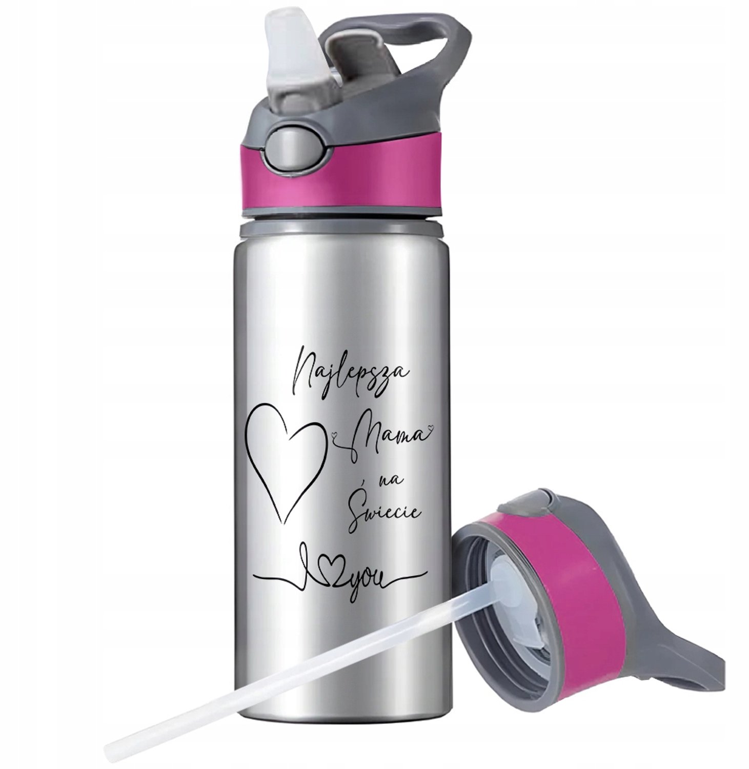 Aluminium Sport Bidon 650ml met Rietje en Handvat - Merkloos