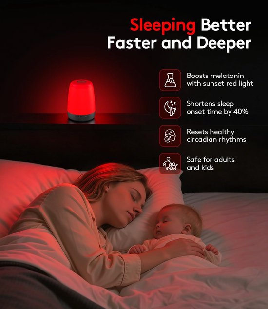Rood Nachtlampje voor Slaap - Oplaadbare Slaaphulp Rood Lamp - Touch Bedlamp met Timer - Oogvriendelijk Rood Licht voor Melatonine - Voor Volwassenen Baby Slaapkamer Kinderkamer Cadeau van SKIEHAN — afbeelding 2
