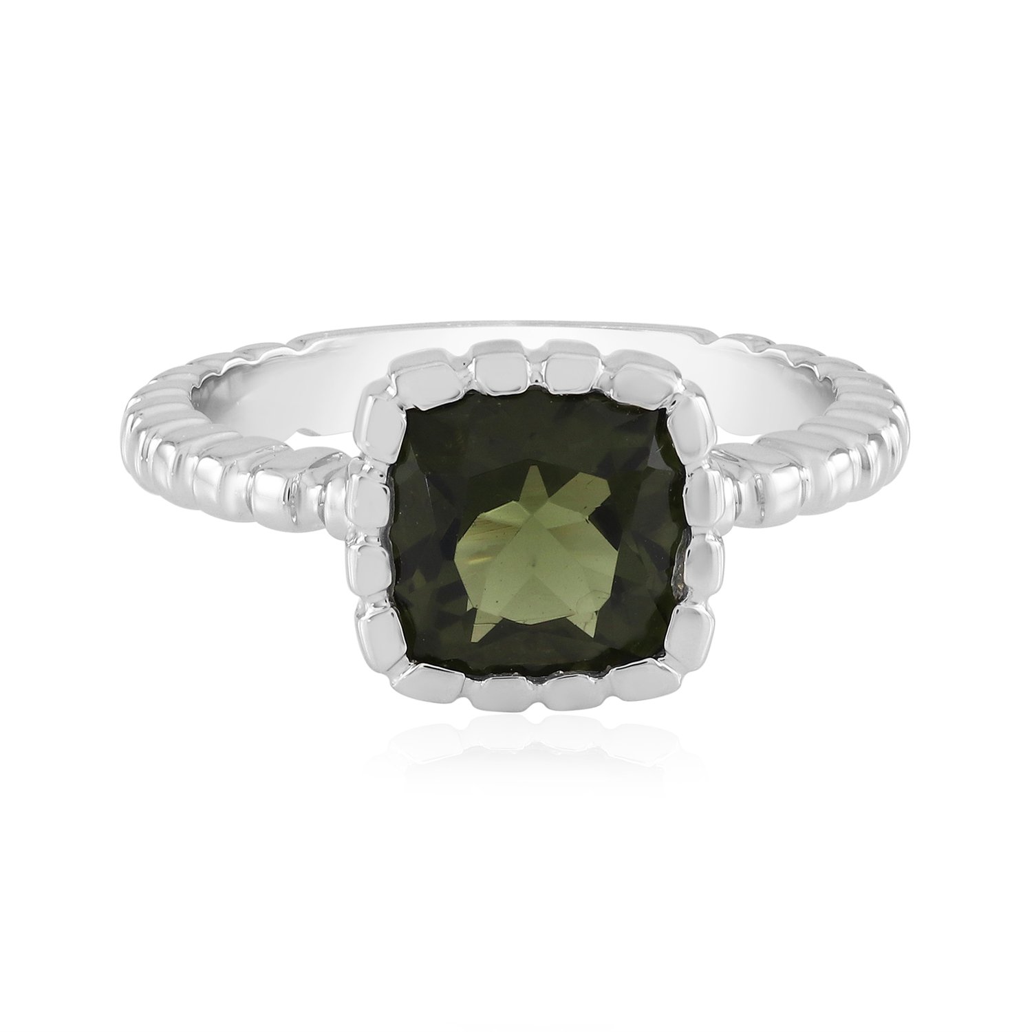 Cavill - Moldaviet Ring 1,71 ct - 925 Sterling Zilver - Platina Geplateerd - Antiek Kussen slijpsel - Bezel Zetting - Chique & Uniek