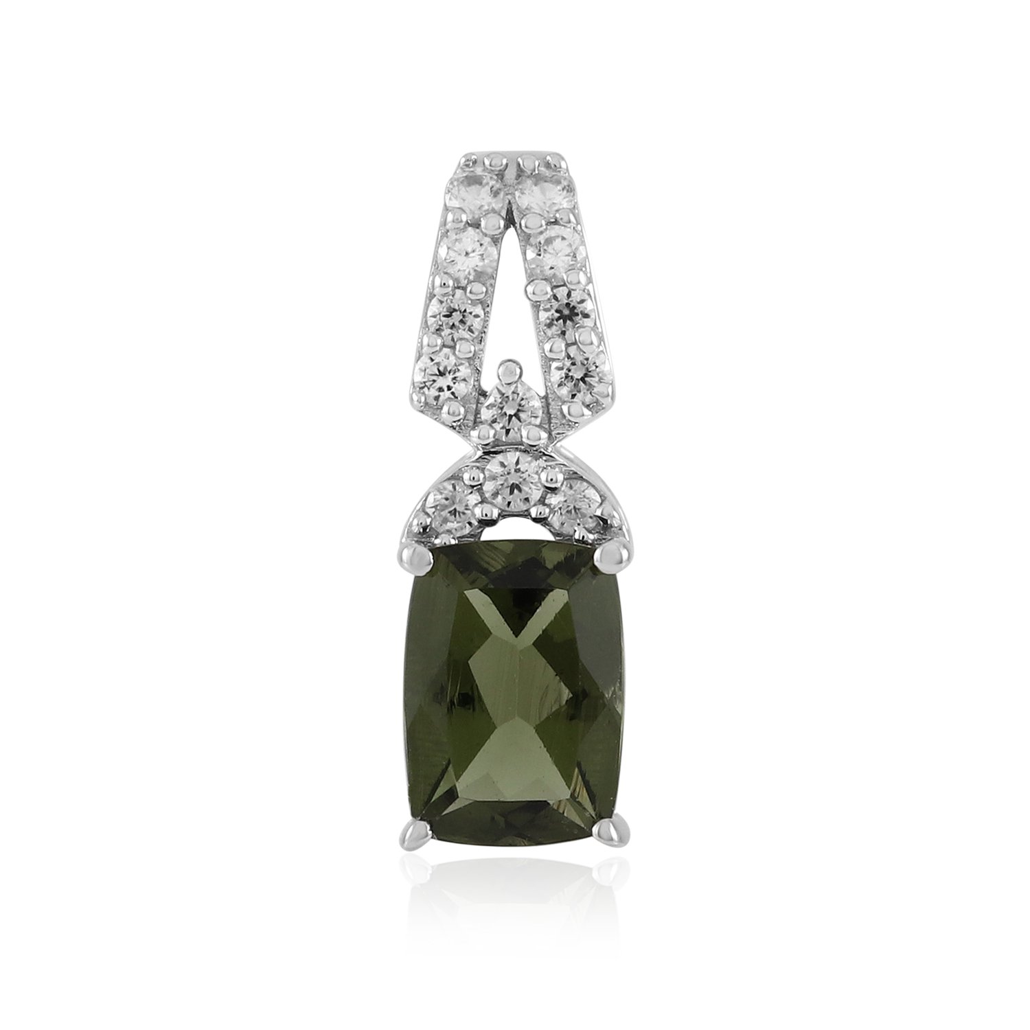 Cavill - 925 Sterling Zilver Hanger met 0,654 ct Antiek Moldaviet - 18K Platina Verguld - 0,178 ct Zirkonia - Elegant Sieraad