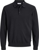 Zwart gebreid Jack & Jones poloshirt met lange mouwen en knoopsluiting.