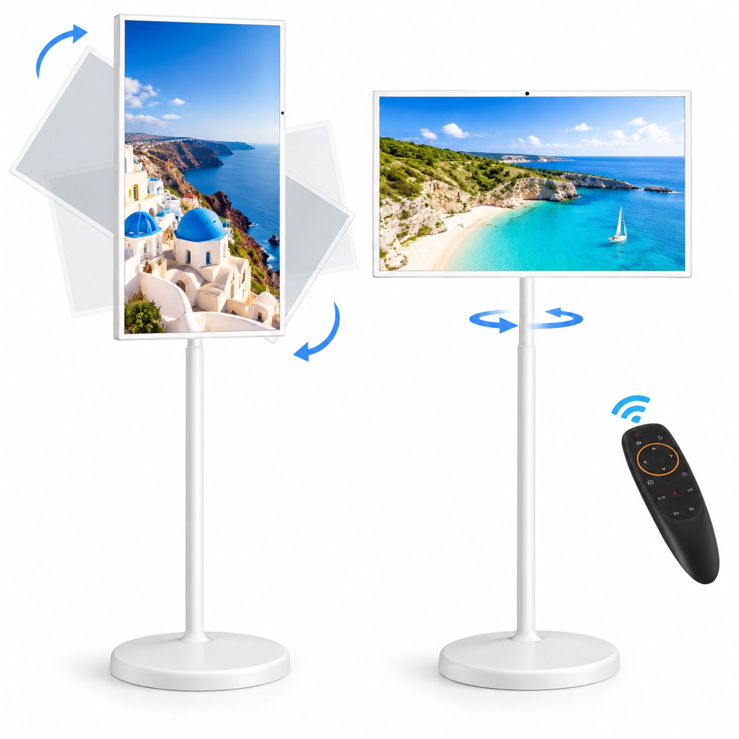 Draagbare Smart TV 81 cm Touchscreen - Verrijdbare Tv op Wielen met Accu - Full HD 1080P Scherm 60Hz - Hoogte Verstelbaar met Vloerstandaard - 6GB RAM 128GB Opslag - 13MP Camera - Draadloos Werken - Voor Woonkamer, Keuken en Kantoor